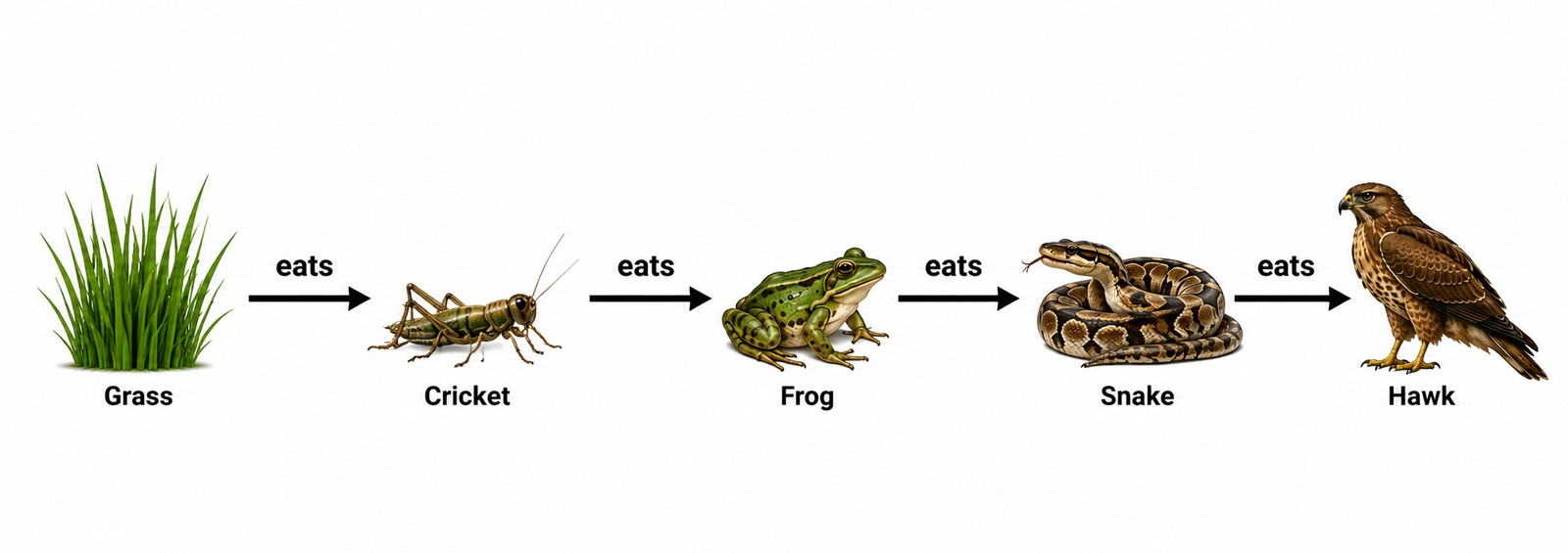 Grass → Cricket → Frog → Snake → Hawk. Identify the tertiary consumer.